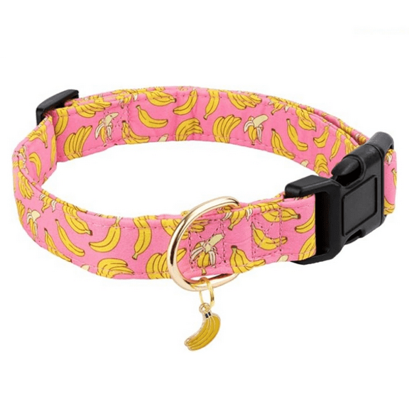 Cotton Dog Collar,Soft and Cute Puppy Collars with Banana Patterned Design for Girl Female Boy Dogs,Adjustable Buckle Pet Collar for Small Medium Large Dogs (Pink Banana, Medium)