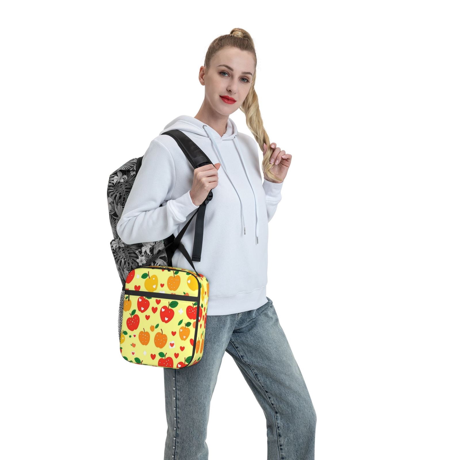 Lunch Bag For Women Men Insulated Portable Lunch Box Bento Box Office Picnic Travel Cooler Bag Yellow And Red Apples