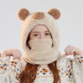 thumbnail image 2 of AJGRHE Cartoon Bear Face Scarf Neck Gaiter Integrated Winter Hat For Kids Boys Girls Outdoor Knitted With Ear Beige 4-13, 2 of 3