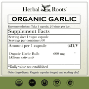 Herbal Roots Organic Whole Bulb Garlic Pills, 600 mg, 60 Vegan Capsules