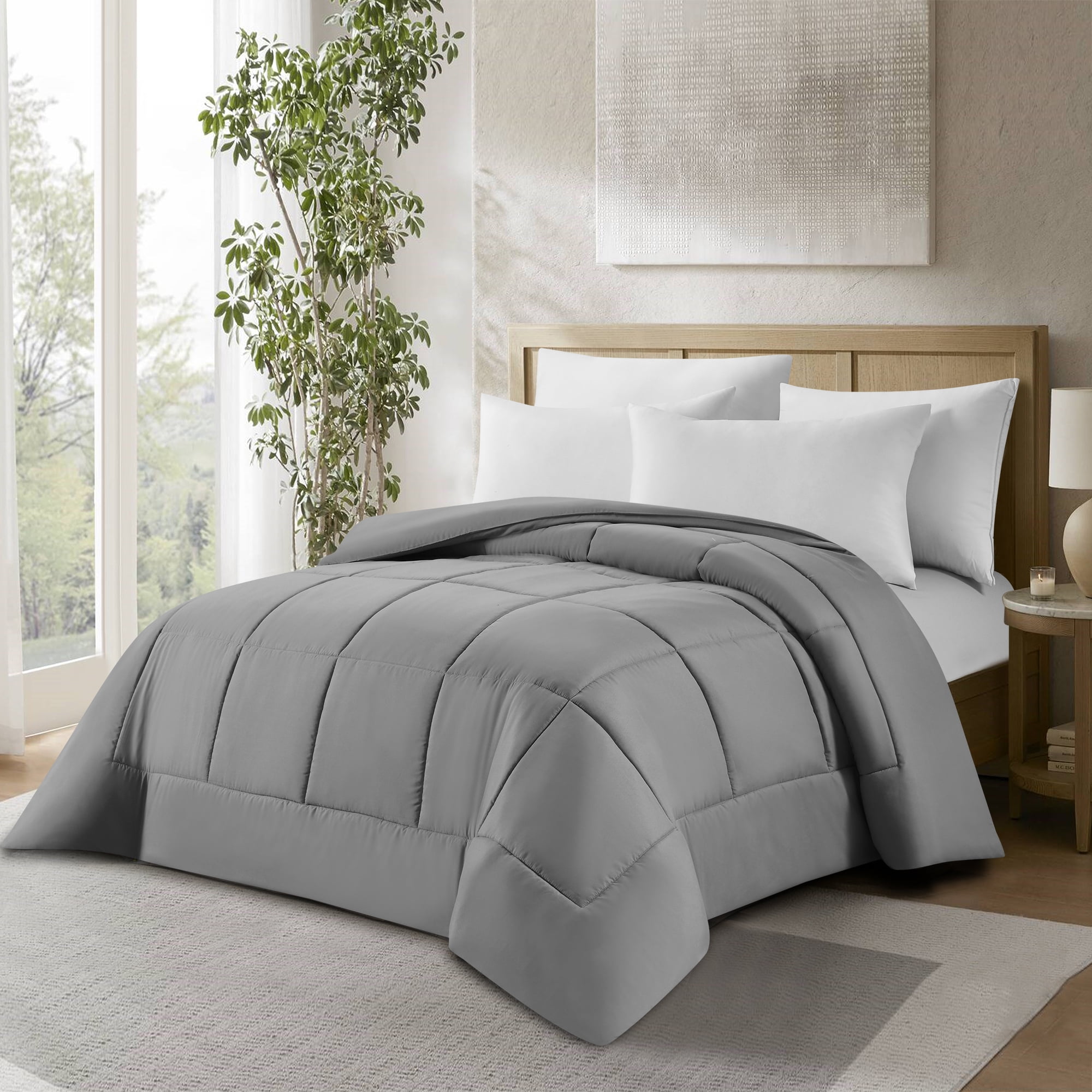 Swift Home High-Filled Down Alternative Comforter, Ultra Soft All Season Hypoallergenic Bedding, Twin, Light Grey
