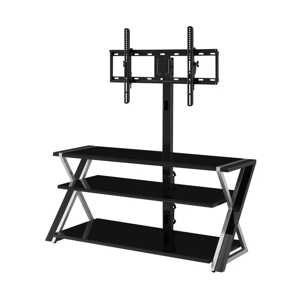 Whalen Xavier Black Glass Entertainment Center, 3-in-1 TV Stand
