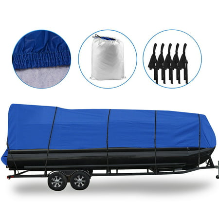 Waterproof Boat Cover All Seasons Outdoor Protector Aluminium Film Composite Cotton Fits Quick Release Buckle Strap (Blue, Fit 21'-24'L x 102