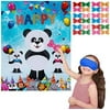 Pin The Bowknot on The Panda Birthday Party Game with 24 Bowknot stickers for Panda Party Supplies, Kids Birthday Party Decorations