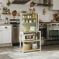 thumbnail image 2 of LEDREM 31.5" Kitchen Baker's Rack with 4 Outlets, 6-Tier Adjustable Shelves & Hooks, Space-Saving Microwave Stand, Golden Oak and White, 2 of 8