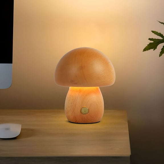 HIBIBUD Mushroom Table Lamp Wooden LED Mushroom Touch Lamp Dimmable Bedside Lamp Eye Protection 600mAh USB Rechargeable for Kids Adults Bedroom Living Room