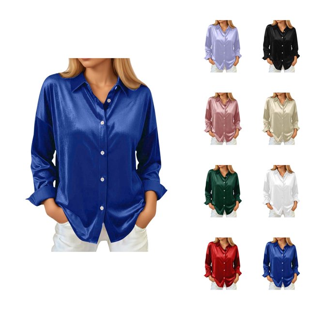 Chemises à Manches Longues pour Femmes 2026 Mode Printemps Chemise en Satin Décontractée à Col Rabattu