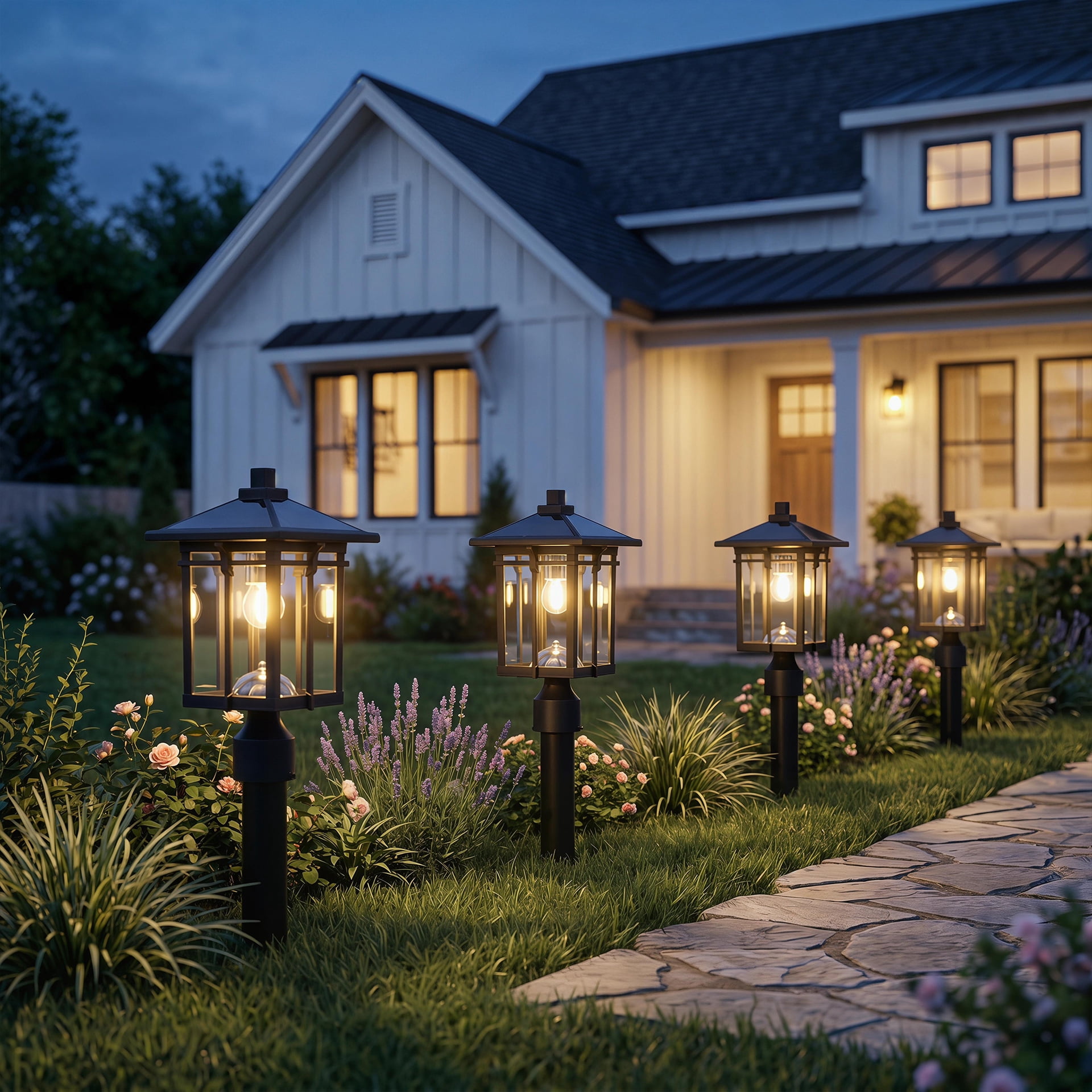 Solar Powered Post Light with Dusk to Dawn Sensor and Pier Mount Base, Outdoor Lamp for Garden and Pathway, Black