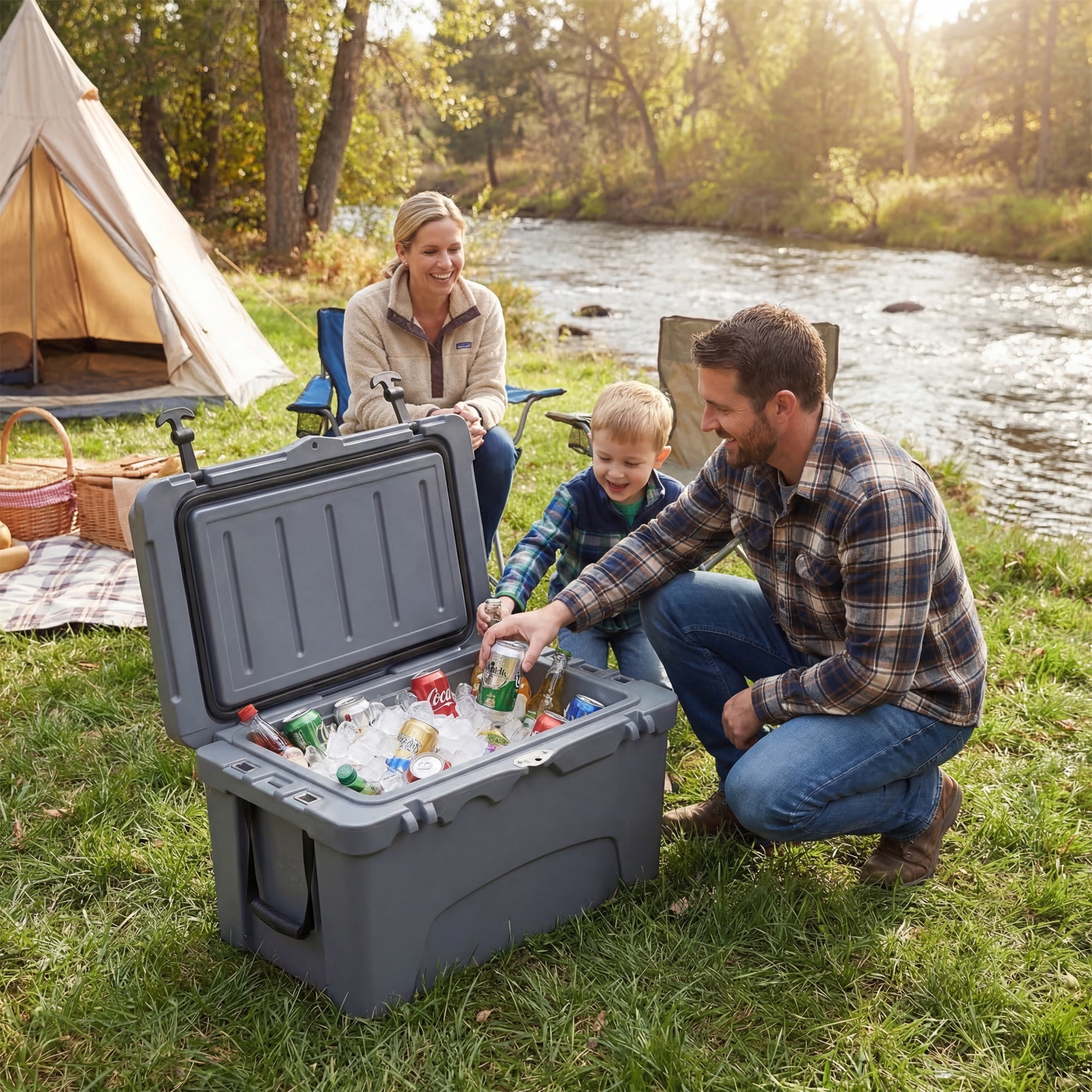 ELLEGNT 45 Quart Hard Cooler - Portable Ice Chest, 6‑Day Ice Retention, Gray