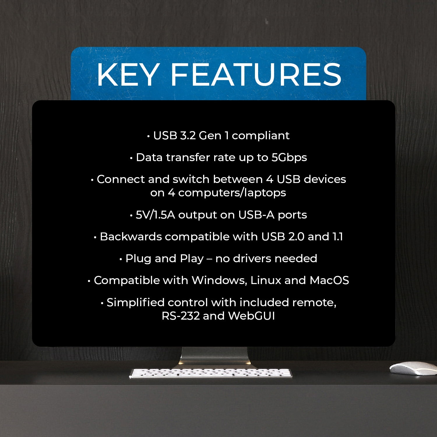 Ultra HD 4K KVM Switch Keyboard & USB Peripheral Control(UKM-404)