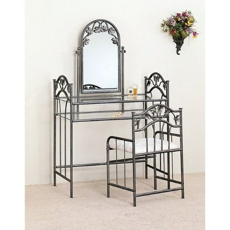- Coaster 2734 Glass-Top Metal Vanity with Stool