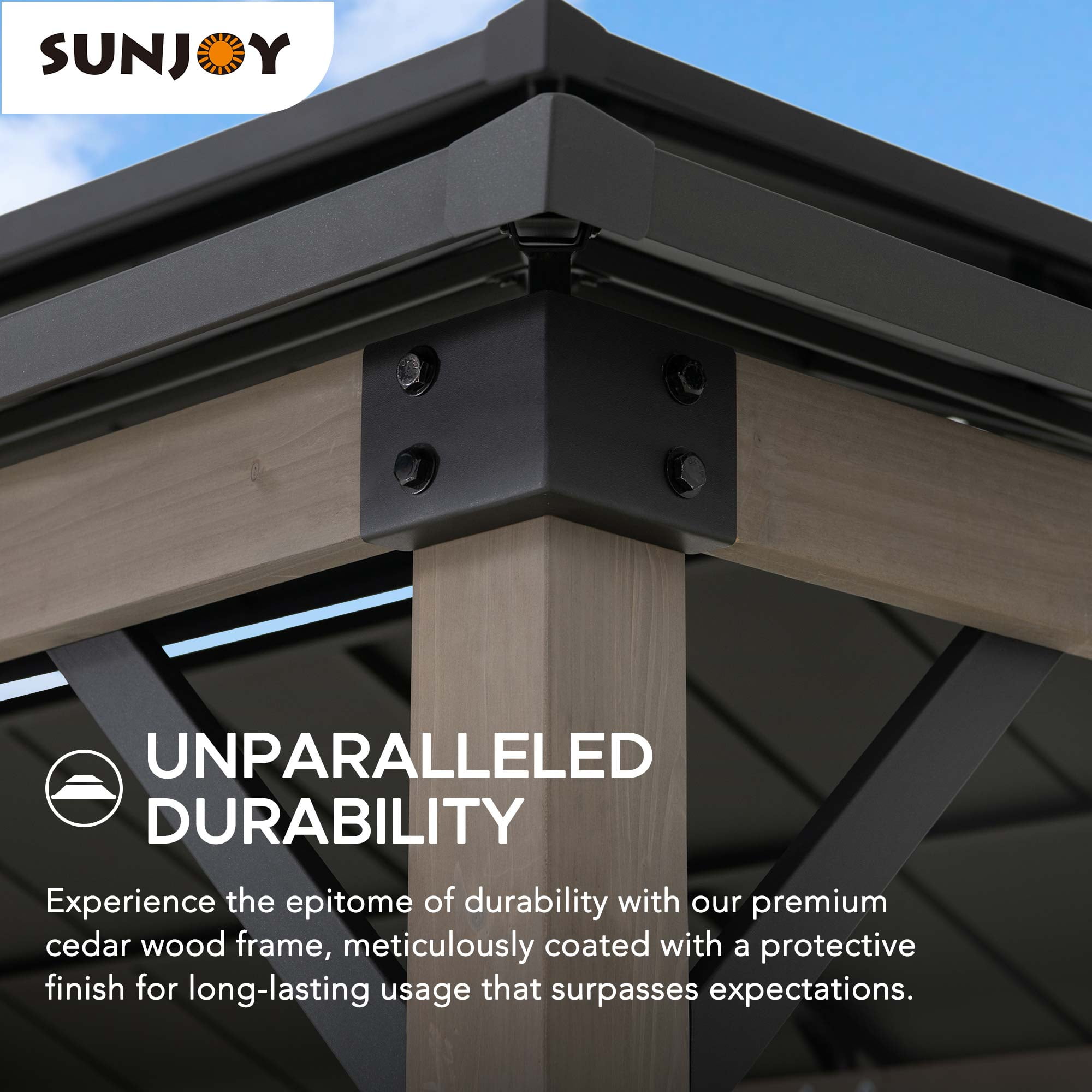 SUNJOY 8ft. x 12 ft. Churchill Cedar Framed Grill Gazebo with exclusive AC Power Port black