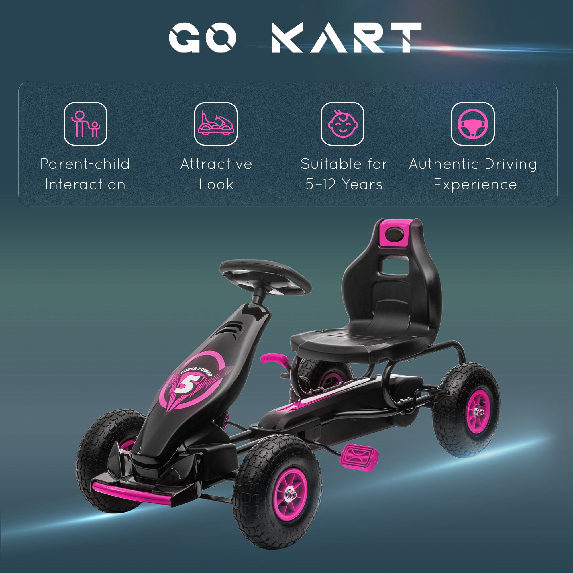Kids Bike Aosom Kids Pedal Go Kart Ride-on Toy with Ergonomic Comfort, Pedal Car with Tough, Wear-Resistant Tread, Go Cart Kids Car for Boys & Girls with Suspension System, Safety Hand Brake, Ages 5