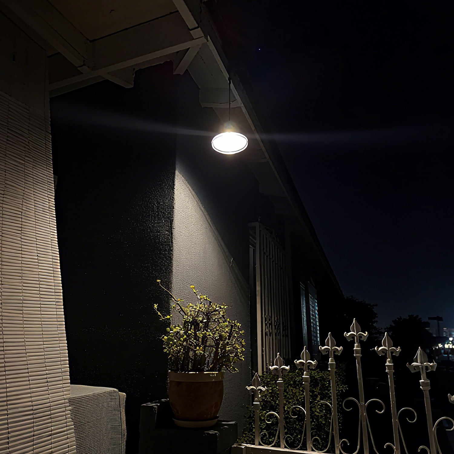 2 Pack Outdoor Indoor Solar Shed Light Dimmable Solar Pendant Light IP65 Waterproof with 16.4FT Cord Remote for Garden Courtyard Barn Balcony Corridor Gazeb