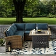 thumbnail image 4 of Afuera Living 4-Piece Wicker / Rattan Fire Pit Sectional Set in Navy/Brown, 4 of 8