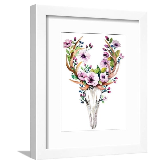 Deer Skull with Flowers Watercolor, Framed Art Print Wall Art by Kris_art Sold by Art.Com