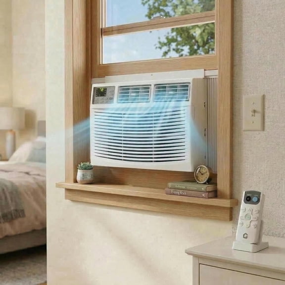 Lumiparty 8000 BTU Window Air Conditioner with Remote, Cools Up to 350 Sq Ft, 3 Cooling & Fan Speeds, Quiet Operation, Digital Display, for Bedroom & Office