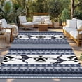 thumbnail image 2 of Navy Blue Boho Outdoor Rug for Patio/Deck/Porch, Non-Slip Large Area Rug 3 x 5 Ft, Vintage Abstract Art Ethnic Tribe Indoor Outdoor Rugs Washable Area Rugs, Reversible Camping Rug Carpet Runner, 2 of 8