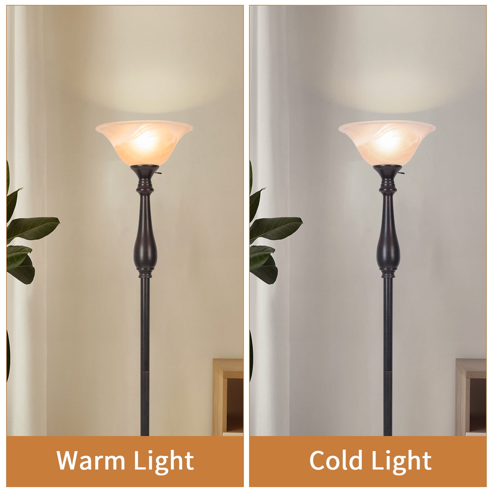 E26 Socket Replacement Torchiere Floor Lamp ,Lamp Shade Replacement with Amber Alabaster Glass Bowl Shade