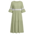 thumbnail image 3 of Bosfbaoi Maxi Dresses for Women Round Neck 3/4 Bell Sleeve Lace Trim Tiered Flowy Boho Long Dress, 3 of 8
