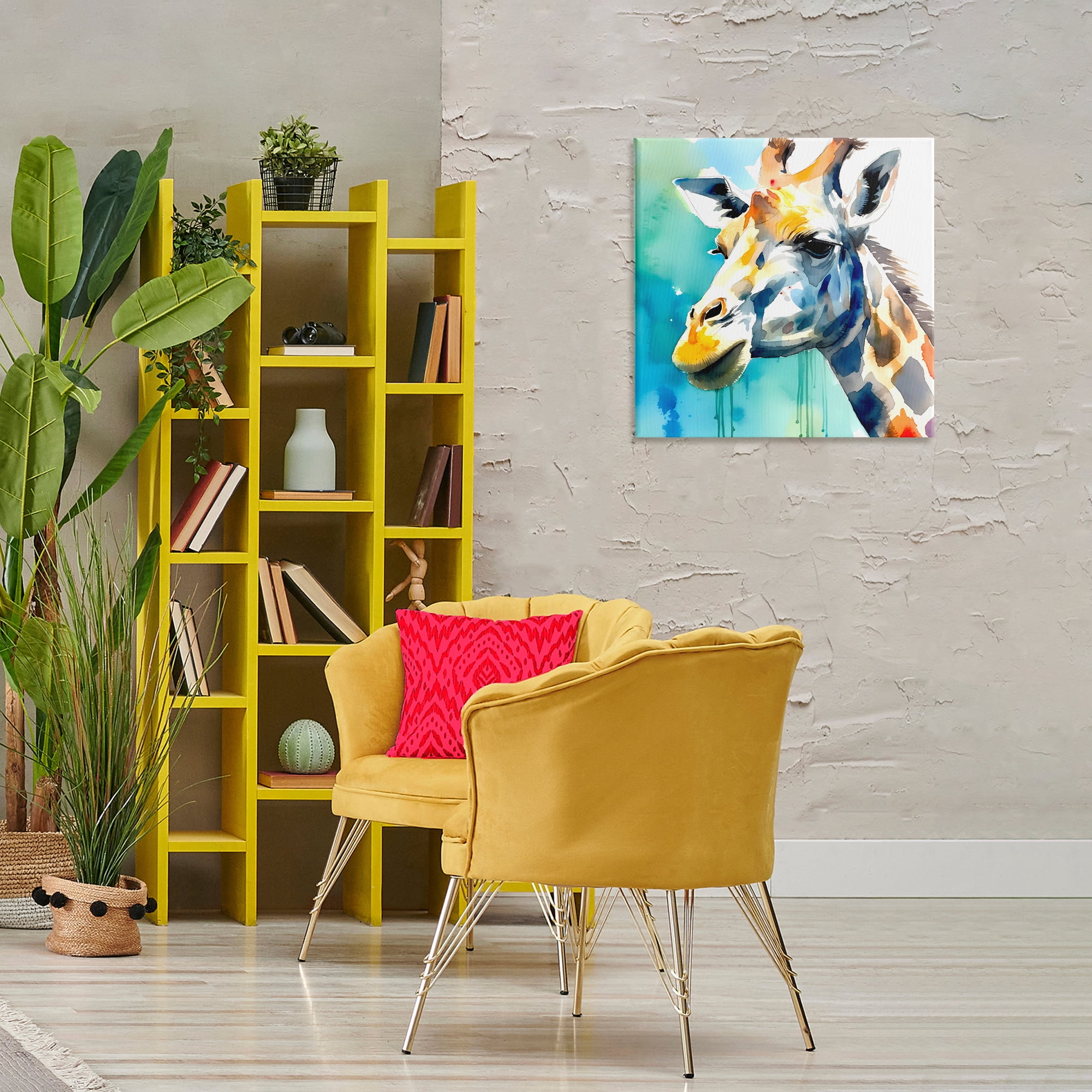 Stupell Industries Giraffe with Blue Splash Animals & Insects Painting Gallery Wrapped Canvas Art Print Wall Art, 24 x 24