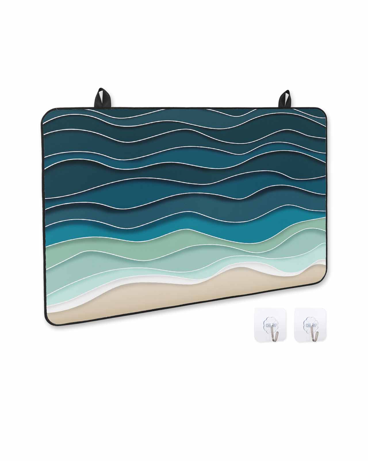 nqOlkjepod Large Induction Cooktop Protector Mat 36"x21", Blue Waves Stove Top Covers for Electric Stove, Rustic Abstract Beach Ombre Stripes Art Stove Burner Cover Mats, Glass Top Stove Cover