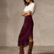 thumbnail image 5 of Falda de Franja para Mujeres de Cintura Alta Bodycon Midi Asimétrica Split Western Style, 5 of 7