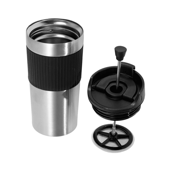 Termo Para Café Con Prensa Francesa 450ml Portátil Malubero Plateado