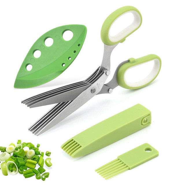 Tijeras para verduras y alimentos de cocina, cortador inteligente, tijeras para hierbas de cocina con 5 cuchillas y cubierta Sincero Hogar