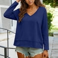 thumbnail image 3 of Womens Long Sleeve V Neck T Shirts Solid Color Casual Flowy Shirt Spring Fall Fashion Loose Fit Basic Tees Tops, 3 of 6