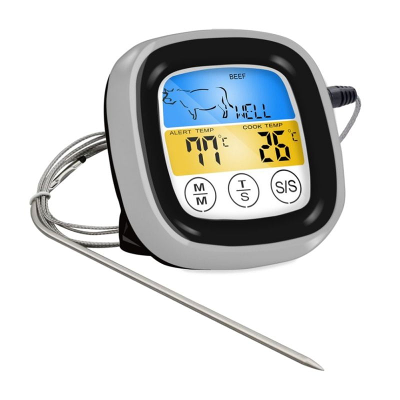 BBQ Wired Thermometer with Timer Meat Thermometer Probe Digital Grill Instant Read Food Digital Oven Food Thermometer for Cooking with Sensitive Color LCD Display - Walmart.com