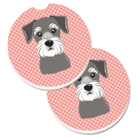

Checkerboard Pink Schnauzer Set of 2 Cup Holder Car Coaster