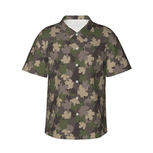Balery Camouflage maple Camisas hawaianas de manga corta para hombre, camisas playeras de corte holgado, camisas de vacaciones con botones,X-Large