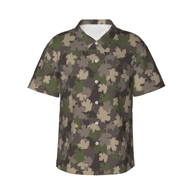 Fotbe Camouflage maple Camisa Hawaiana para Hombre Unisex – Camisa Casual de Verano con Botones de Manga Corta de Algodón y Lino,Small
