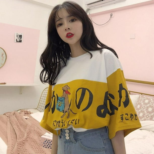 Harajuku Ulzzang Oversize tshirt cartoon Print Short Sleeve T-Shirts Korean  Style Women Loose Summer T shirt Female Casual tops 