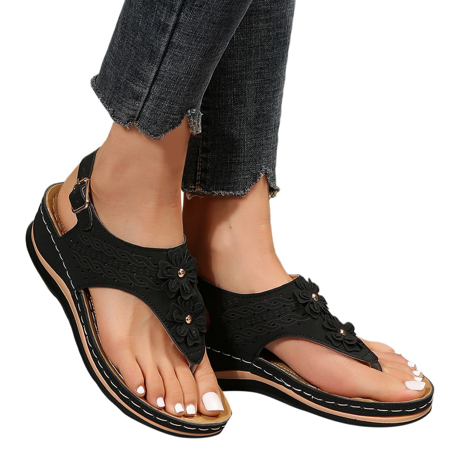 Noarlalf Birkenstock Sandals Women Ergonomic Design Wedge Toe Post Sandals  Mitigate Foot Fatigue Comfortable And Functional Shoes Sandals Women  Women'S Sandals 