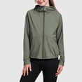 thumbnail image 2 of Girls Lightweight Hooded Jacket UPF Sun Protection Stretch Nylon Spandex Zip Up with Thumbholes for Running Sports, Army Green, Sizes 4-5Y to 14-15Y,Size 14-15 T, 2 of 6