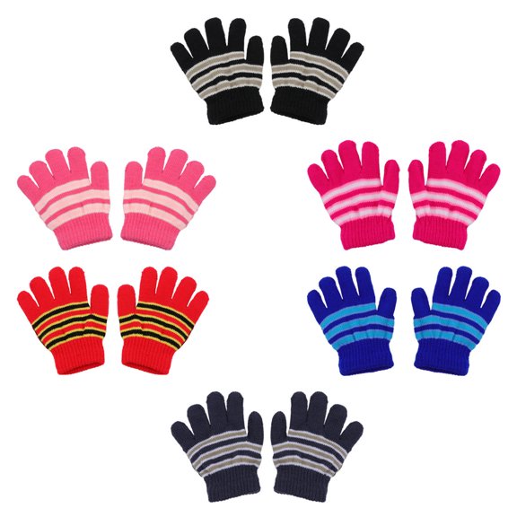 ETEREAUTY 6 Pairs Kids Warm Mitten Red Knitted Full Finger Coverage Outdoor Activities