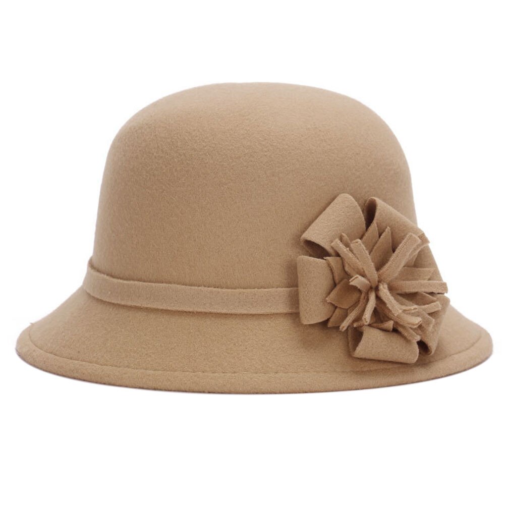 SPRING PARK Winter Women's Retro hat with flower Artificial Wool Felt Cloche Bucket Hat - image 3 of 3