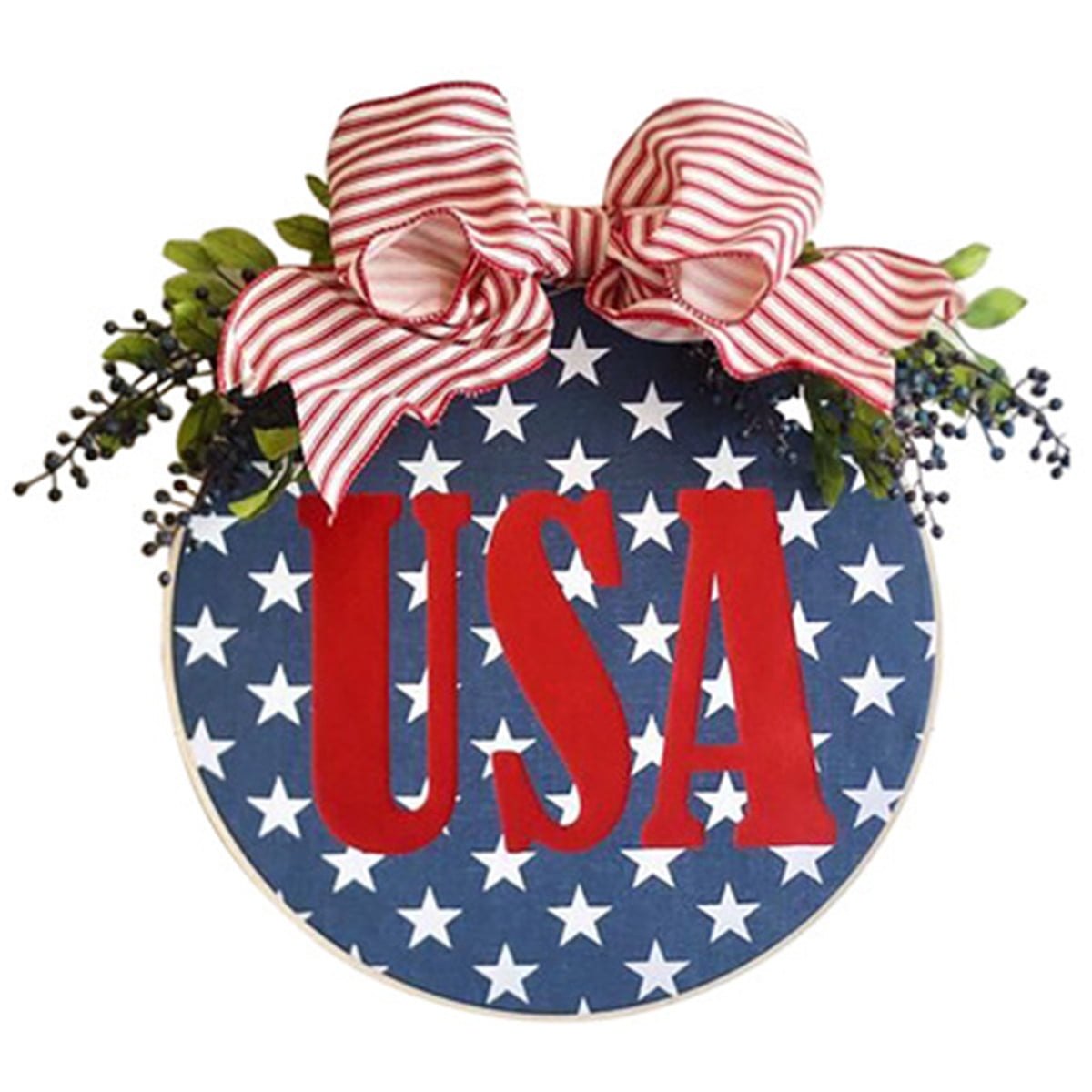 Summer Wooden Door Hanger Spring Patriotic Flag Tag Personalized Red White Blue