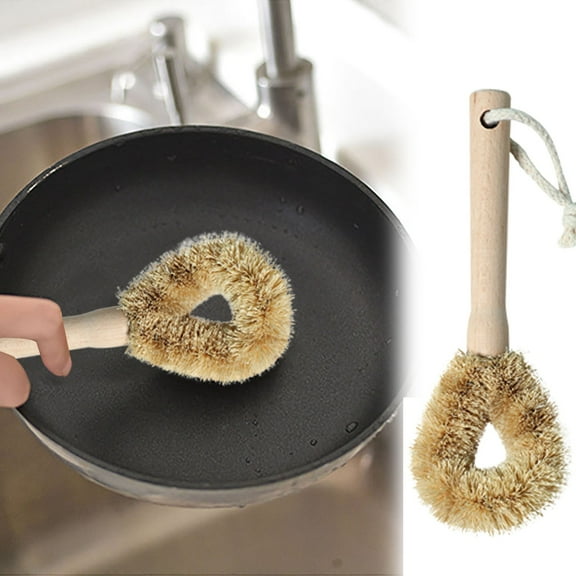Usloyux Under $5 Wooden Handle Cleaning Brush, Natural Fiber Bottle Brush for Milk Cups Coffee Mugs, Pot Scrubber with Hanging Loop, Kitchen Dishwashing Tool