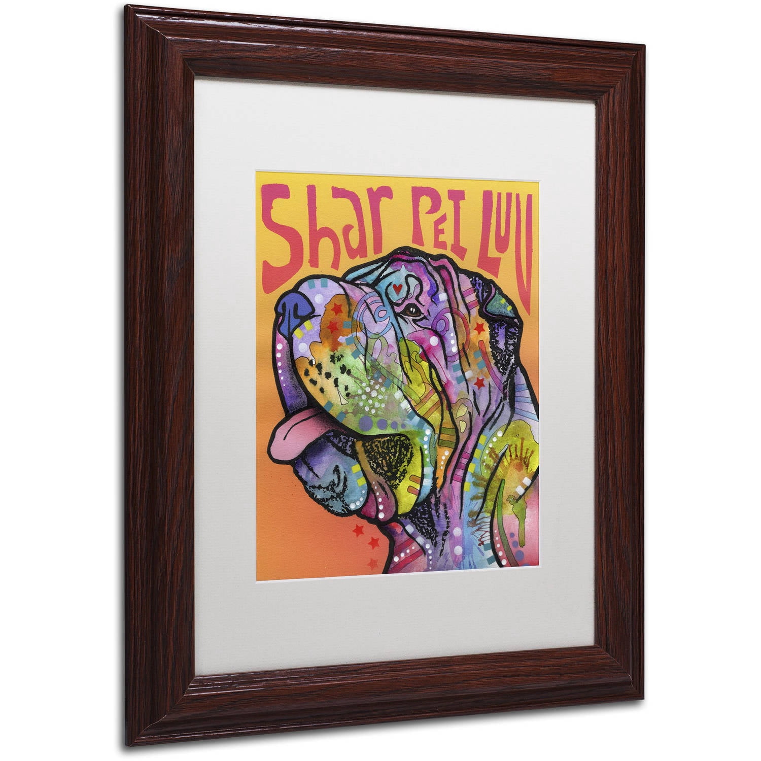 Trademark Fine Art 'Shar Pei Love' Canvas Art by Dean Russo, White Matte, Wood Frame