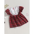 thumbnail image 4 of xiaxaixu Robe d'Été à Carreaux pour Filles Tout-Petits Rouge Manches Courtes Bouton Dentelle Robe Princesse, 4 of 9
