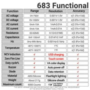 ANENG 683 6000 Counts Large Touch Screen Digital Multimeter Smart Anti-burn Rechargeable Universal Meter VA Reverse Display NCV Tester with Flashlight for Voltage Current Resistance Capacitance