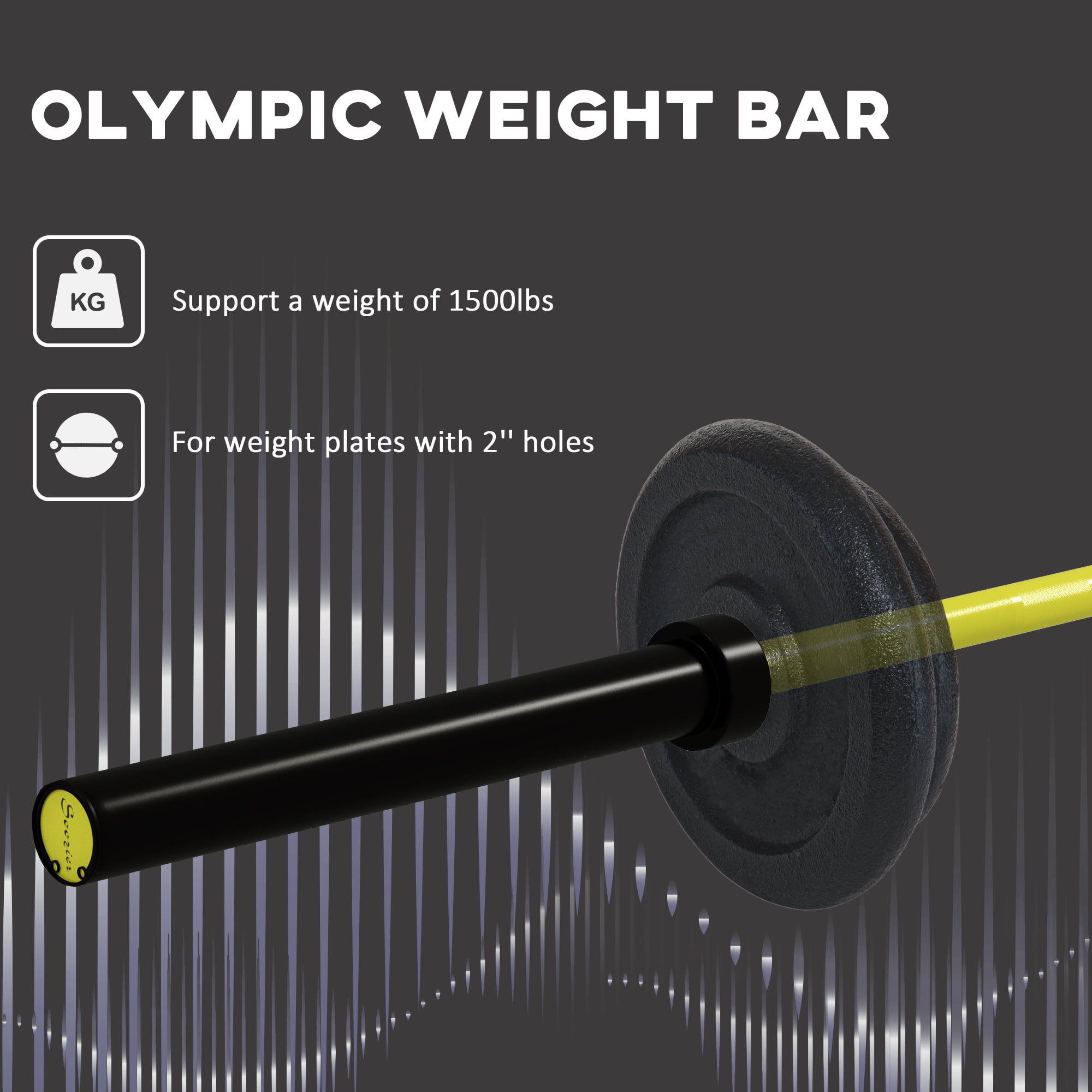 Soozier 7.2ft Weight Bar, Bench Press Bar with Rotating Sleeves, 1500lbs Weight Capacity, Yellow