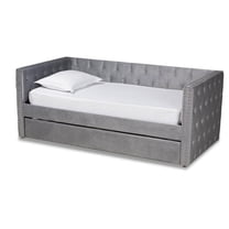 Bowery Hill Contemporary Velvet Upholstered Twin Size Daybed w/ Trundle in Gray