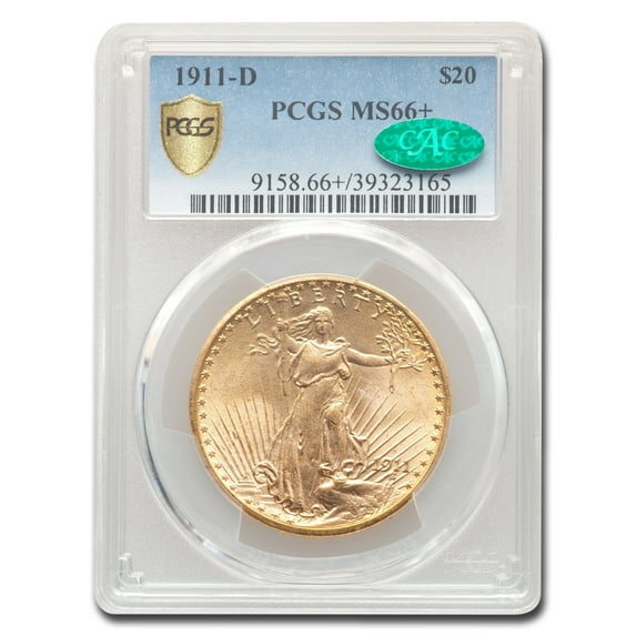 1911-D $20 Saint-Gaudens Gold Double Eagle MS-66+ PCGS CAC