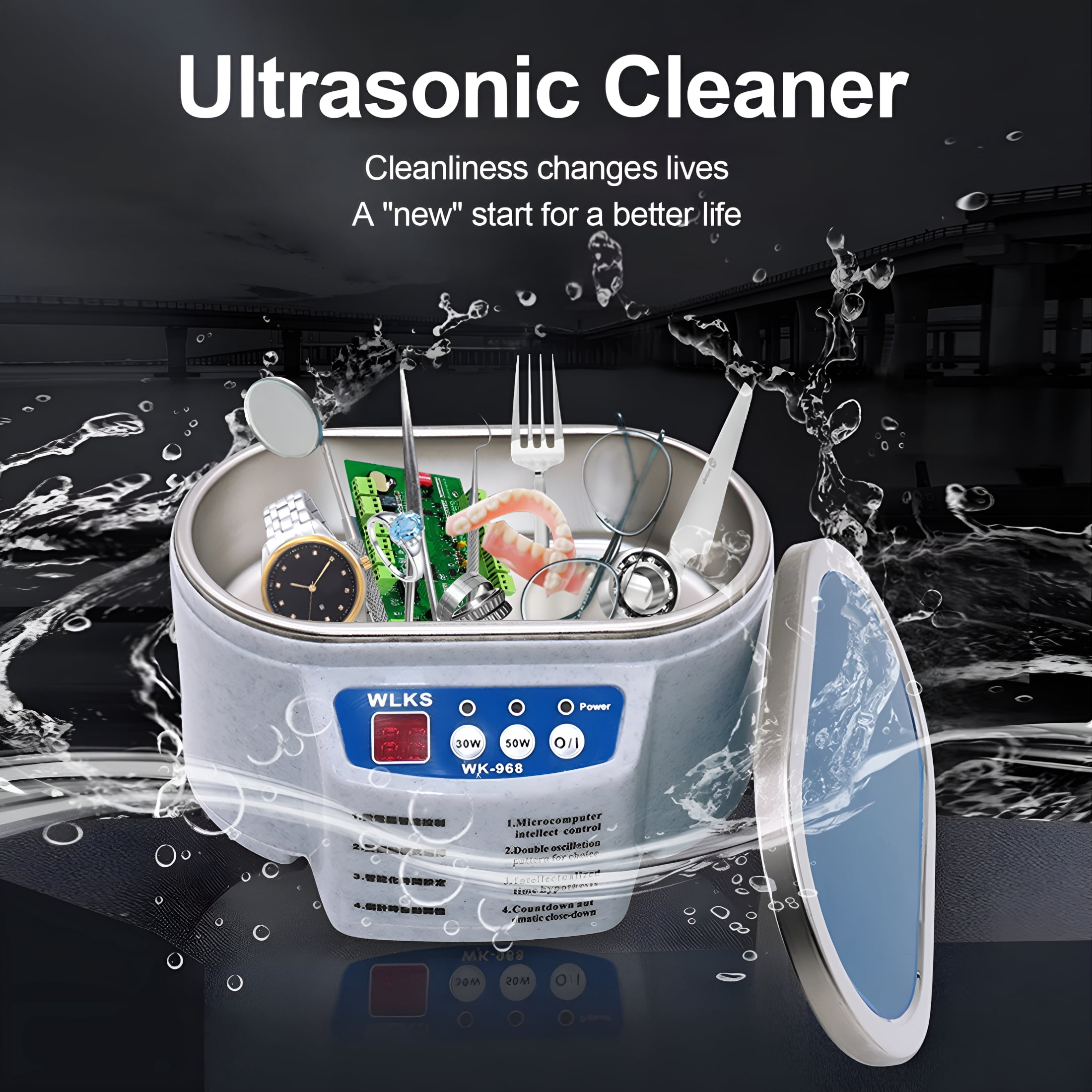 HIBIBUD Ultrasonic Cleaner Low Noise 30/50W Timing ABS Sonicator Jewelry Glasses Circuit Board Cleaning Machine for Daily Use
