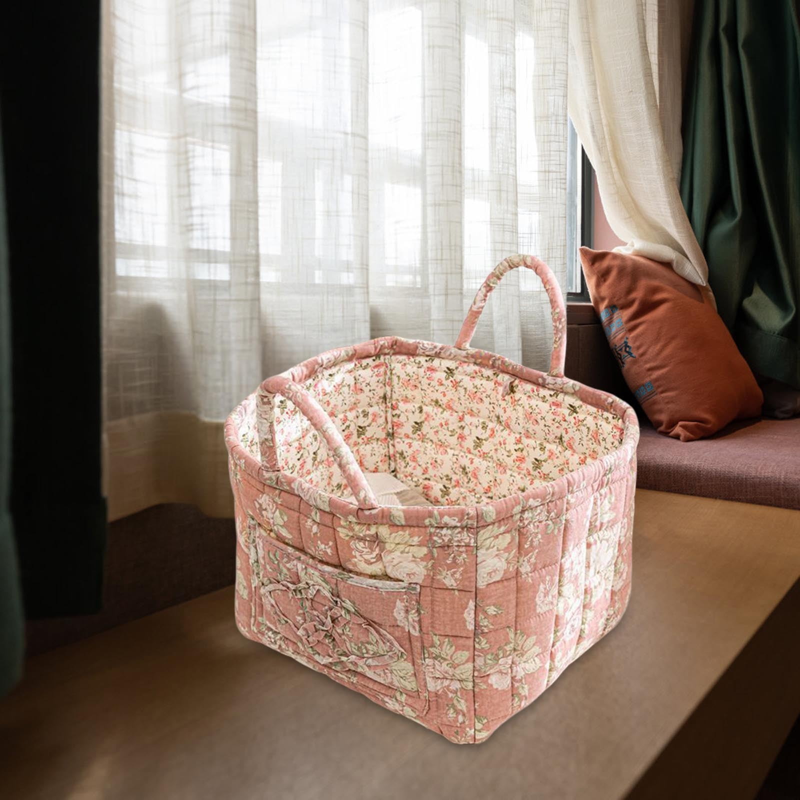 Extra Large Fabric Storage Basket – Boho Floral Laundry Hamper with Carry Handles, Foldable Clothes Organizer for Bedroom, Office, Travel & Shopping (Floral Pattern, Durable Canvas)