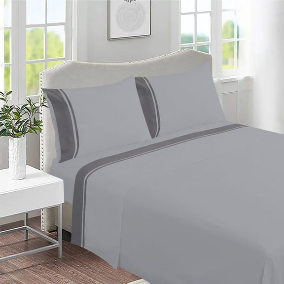 DNG Creations 4 Piece Two Tone Sheet Set 100% Egyptian Cotton, 800 Threads Count - 21 Inch Deep Pocket ( Solid Silver/Dark Grey - Twin )